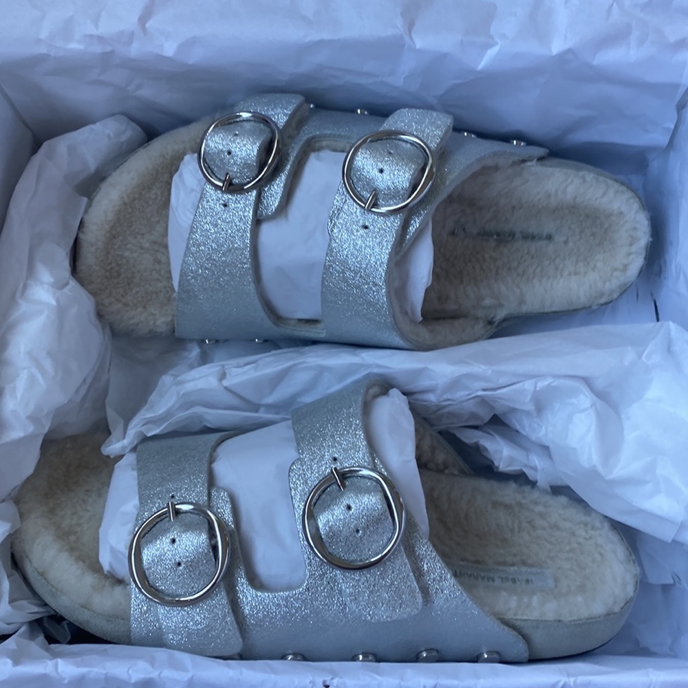 Isabel Marant Lennyo leather and sherling sandal - Picture 6 of 7